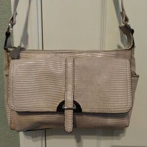 Liz Claiborne Women's Cream Faux Alligator Leather Purse Crossbody Shoulder Bag